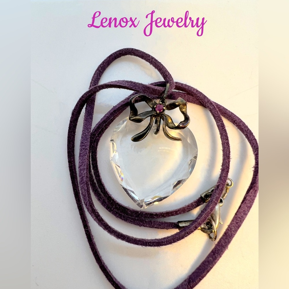 Lenox Crystal Heart Pendant w/Ruby Stone - Picture 4 of 4